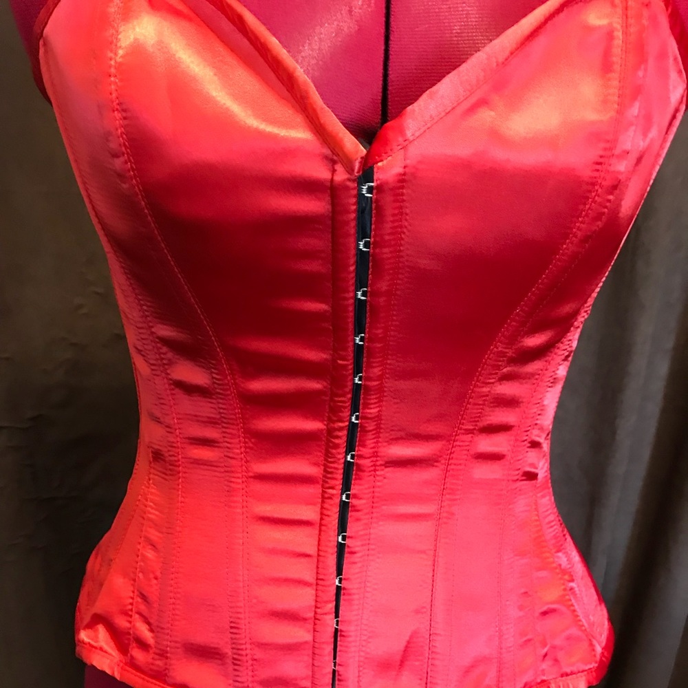 Red Steel boned corset overbust- New